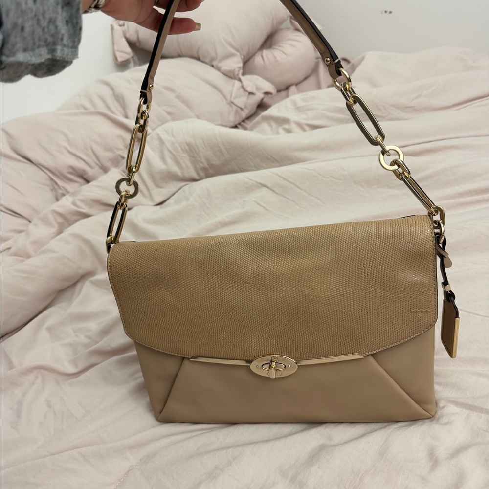 Coach Tan Shoulder Bag with Gold Accents